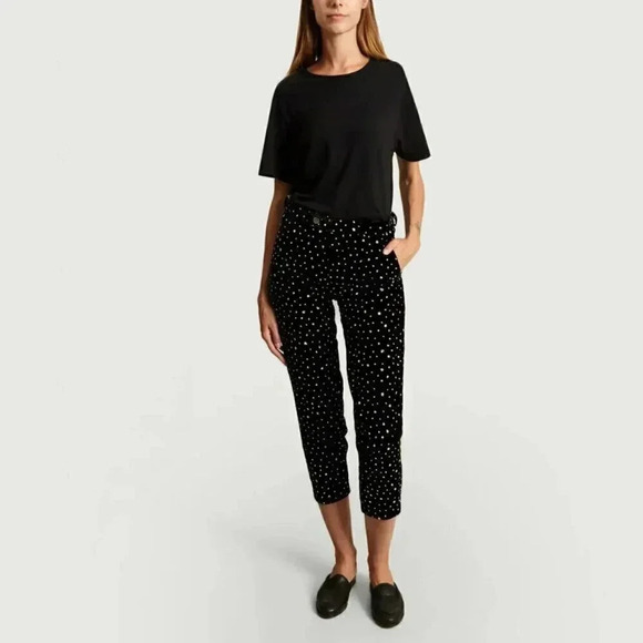 ROSEANNA Janet Polka Dot Velvet Crop Silver Glitter Dot Pants In Noir Black - Picture 2 of 11